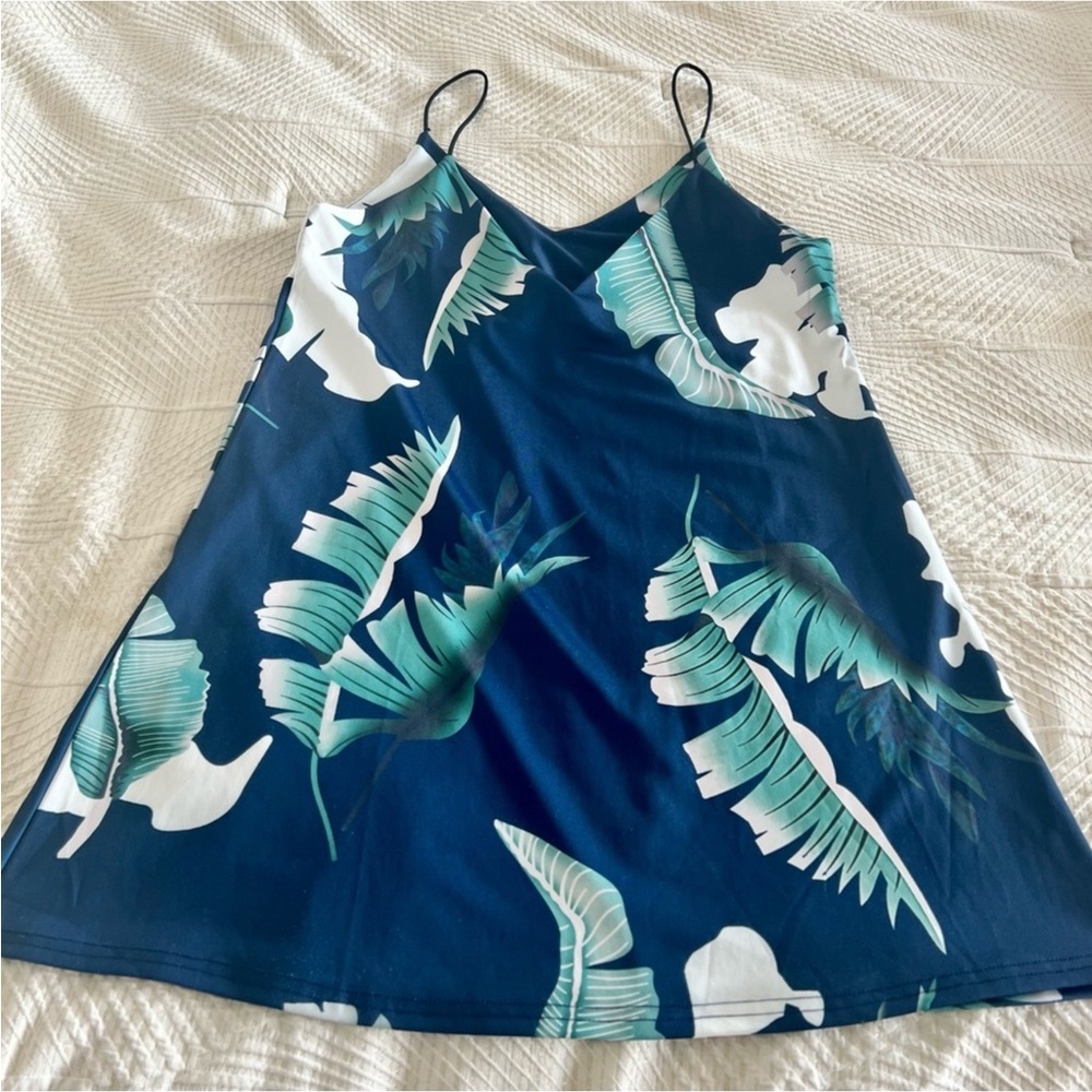 Navy Blue Floral Spaghetti Strap Casual Sundress